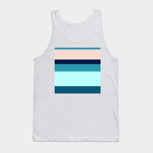 A delightful combination of Oxford Blue, Deep Sea Blue, Sea, Pale Cyan and Pale Pink stripes. Tank Top by Sociable Stripes